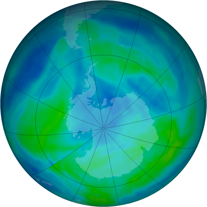 Antarctic ozone map for 15 March 2014
